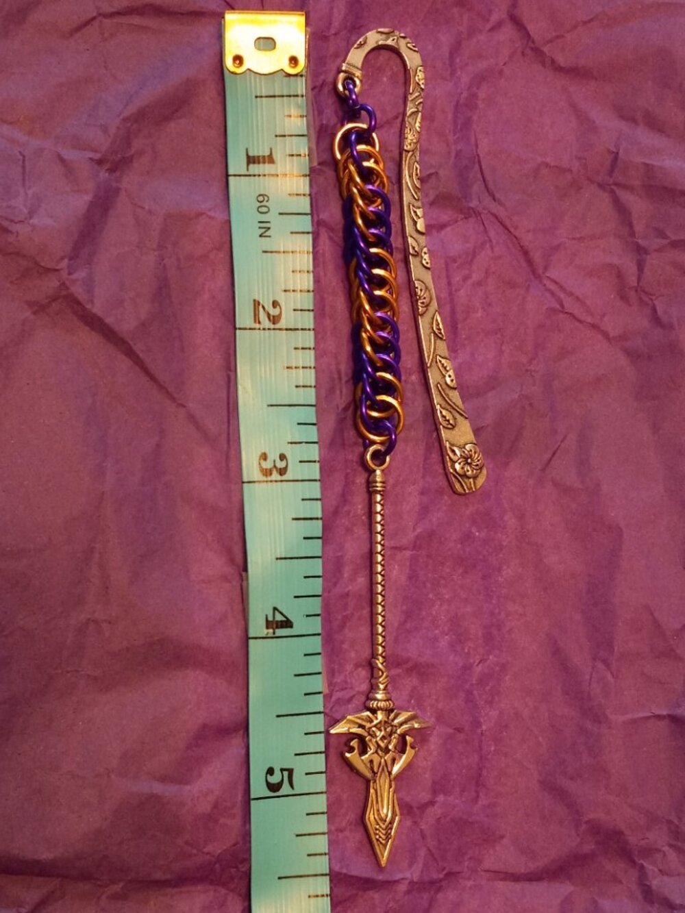Purple & Gold Chain Mail Bookmark with Spear - Picture 8 of 8